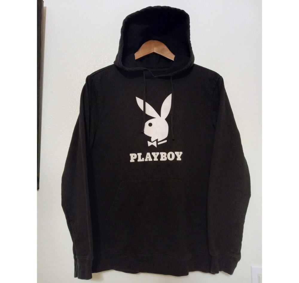 Playboy x PacSun Iconic Bunny Logo Pullover Hoodie Black Graphic Sweatshirt SZ S